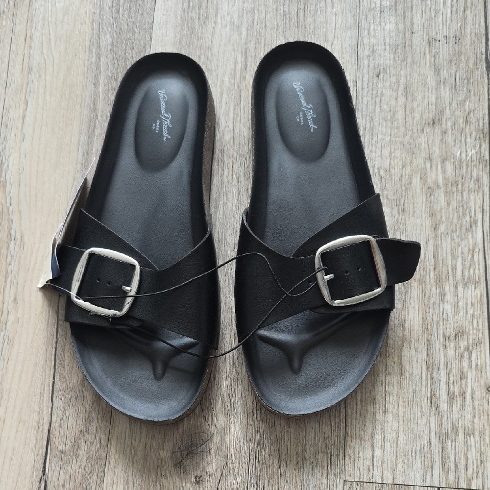 Universal Thread Black Sandals with Silver Buckle